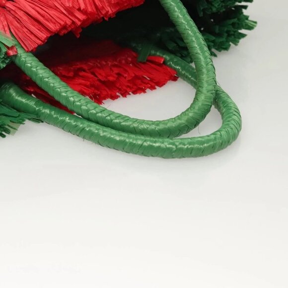 GUCCI Hand Bag Straw Green Red 524810 Auth bs26626 - Picture 8 of 16